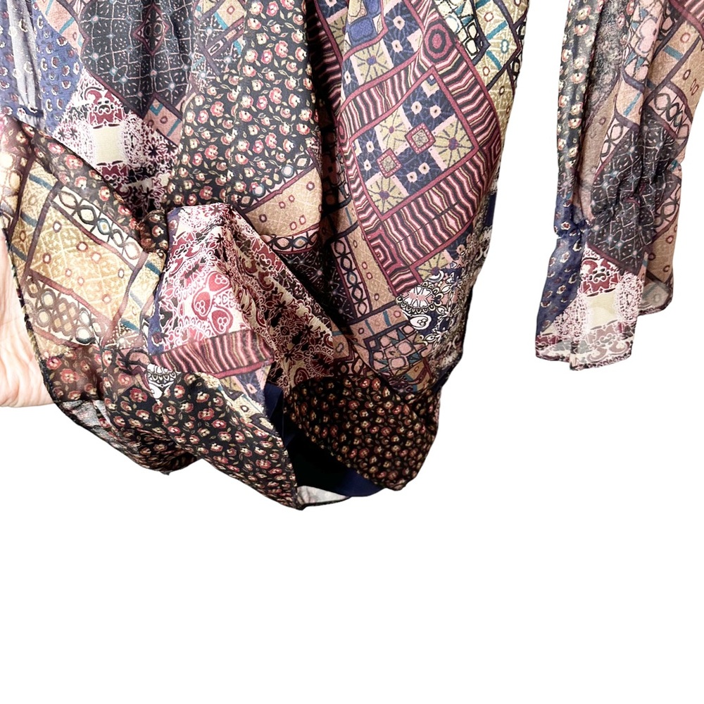 BCBGeneration Sheer Patchwork Peasant BoHo Dress Size Medium - Picture 3 of 10